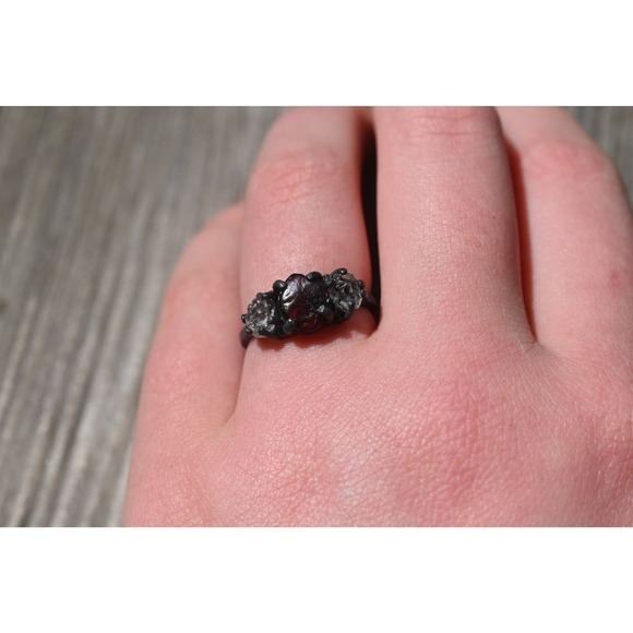 Raw Garnet Engagement Ring, Rough Wedding Band, Unique Sterling Silver - Picture 2 of 4